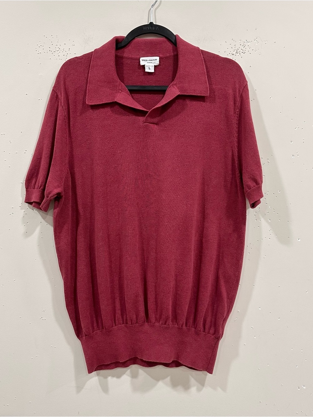 Spier & Mackay Knit Polo Shirt Mens Large L Red Burgundy Collar Linen Cotton